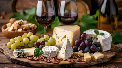 Rustic Cheese Board with Assorted Delicacies Red Wine and Cozy Gathering