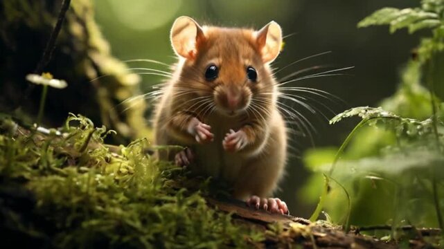 Dormouse playing on forest