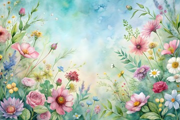 Summer garden flowers with pink rose watercolor vector illustration
