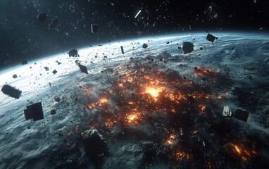 "Earth’s Orbit Filled with Satellites and Floating Space Debris in Expansive Atmosphere"