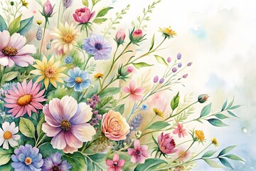 Summer garden flowers with pink rose watercolor vector illustration
