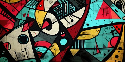 Obraz premium Vibrant Abstract Mural in Urban Setting created by ai