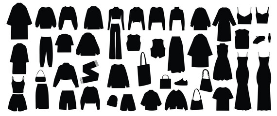 Set women's clothing silhouette white background vector
