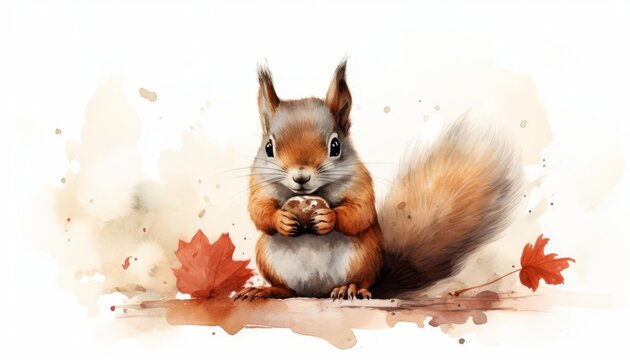 recommend clip art: An illustration of a charming squirrel nibbling on an acorn