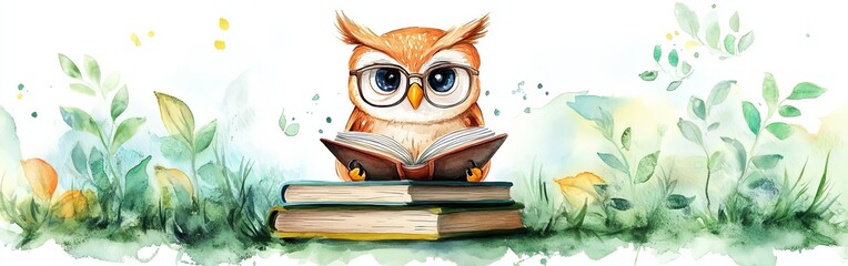 Wise Owl Immersed in Book Knowledge