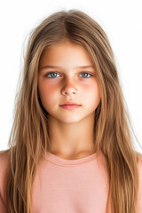 Passfoto f&uuml;r Kinderausweis - M&auml;dchen mit langen Haaren und Kapuzenpulli 