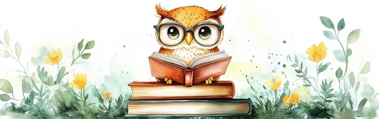 Wise Owl Immersed in Book Knowledge