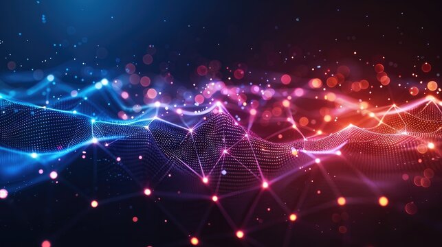 A glowing network of technology nodes and lines. Banners, posters, and social media backgrounds with a modern and sophisticated look. Generative AI.