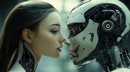 Fototapeta premium technology's relation with human beings with generative ai