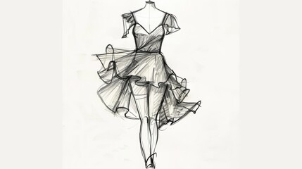 Obraz premium Fashion Sketch of a Woman in a Dress