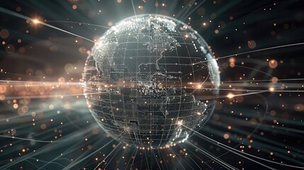 Earth, technology, wireframe, particle. Generative AI.