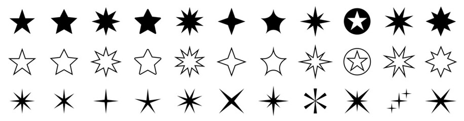 Stars collection. Stars set black icons. Stars in modern simple flat style. Rating icon. Vector illustration.