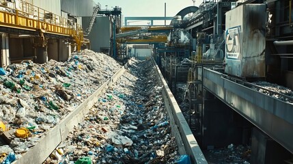 A sprawling industrial complex under construction near a bustling railway station, symbolizing urban expansion and efficient transportation networks