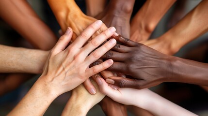 Diverse Group of Hands Together in Unity and Teamwork Expressing Community and Support