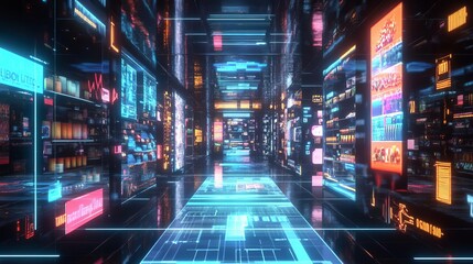 Blurred city lights illuminate bustling traffic on a neon-lit urban highway