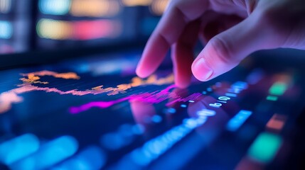 Pointer hovering over technology dashboard, representing trendline observation