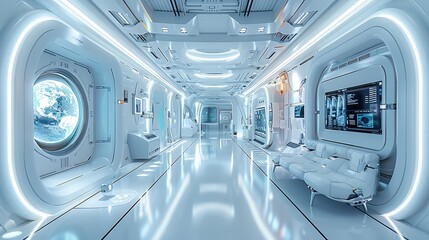 Obraz premium Futuristic AI lab with holographic screens. Generative AI.