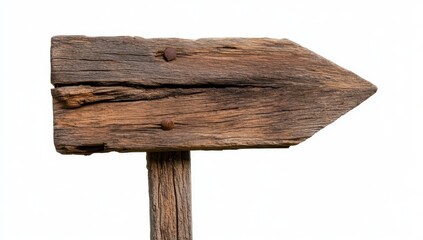 Wooden sign with an arrow pointing to the right, indicating direction or route