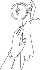 Aesthetic hand holding a cup of coffee one line art vector illustration