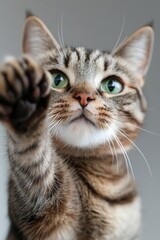 Obraz premium A cat playfully swiping with sharp claws, capturing its lively and playful behavior.