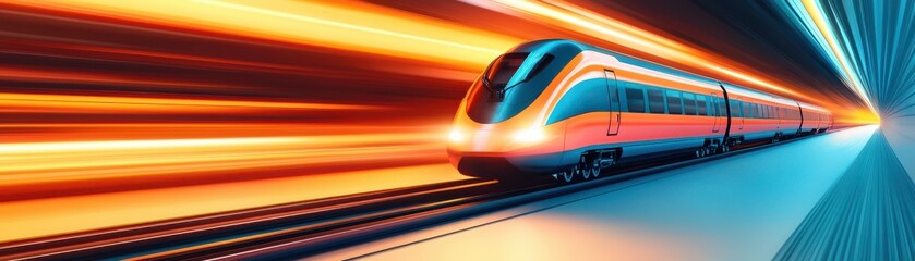 Fototapeta premium A dynamic, high-speed train racing through a futuristic tunnel, showcasing the thrill of modern transportation technology.