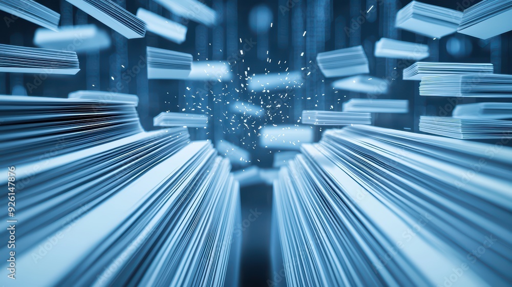 Poster abstract digital background showcasing vibrant blue lines and particles, representing data flow and 