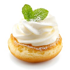 Macro Shot of Perfect Mini Cream Puff on White Background