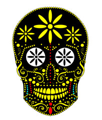 Sugar skull with flowers,  marihuana for fashion design . Day of the dead and Halloween