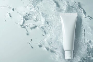 White mockup tube of cream with splash of water on isolated background. with generative ai