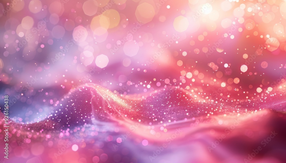 Poster blurred shimmer effect glossy background with pink holographic reflections and soft bokeh light