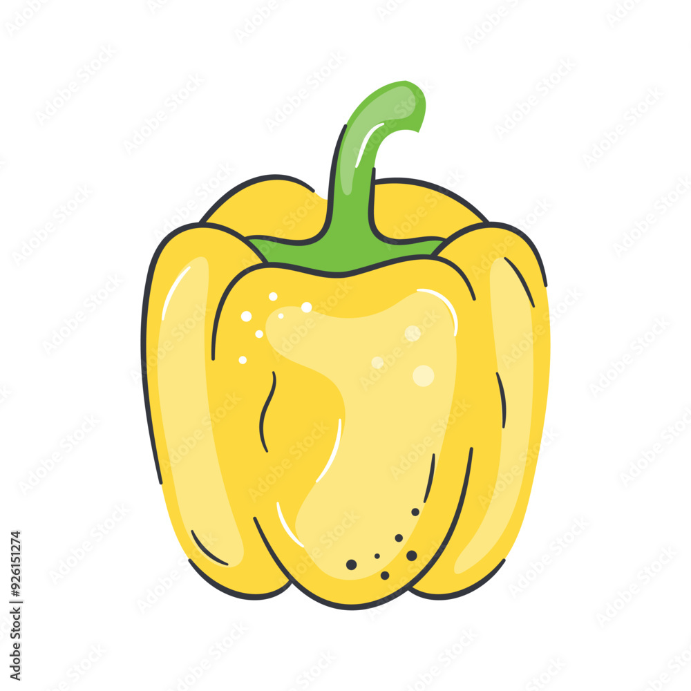 Wall mural Icon of a yellow bell pepper, featuring a vibrant body with a green stem