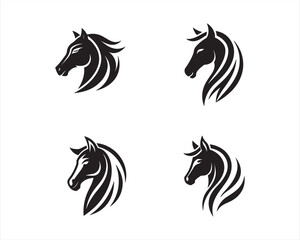 Create a minimalist horse logo vector art illustration icon logo,
