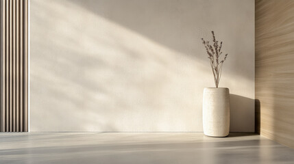 Japandi interior design composition with minimal furniture in beige colors. Residential Real Estate image for ads, commercials and advertising.