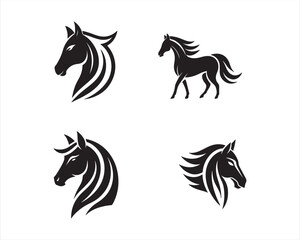 Create a minimalist horse logo vector art illustration icon logo,