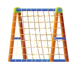 Wooden climbing frame with net rope. Vector cartoon illustration