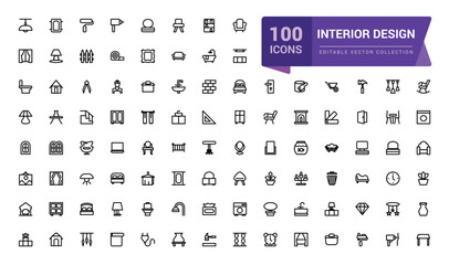 Set of interior design outline icons. Pixel perfect, minimalistic web and UI icon. outline icon collections. Editable vector illustration.