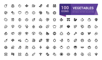 Vegetables icon set. Pixel perfect, minimalistic web and UI icon. Outline icon collections. Editable vector illustration.