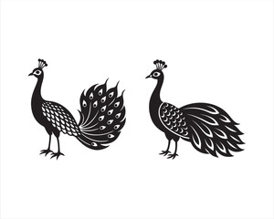 design a full view white Peacock in black and white, on white background
