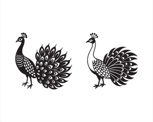 design a full view white Peacock in black and white, on white background