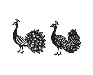 design a full view white Peacock in black and white, on white background