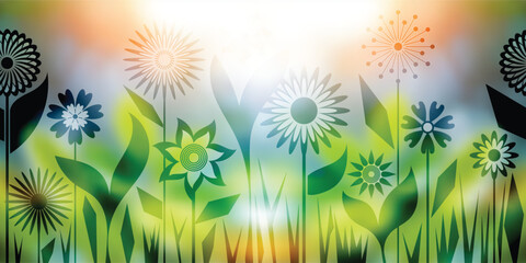 Obraz premium Grass on a summer, morning, bright meadow, vector illustration, seamless border, banner 