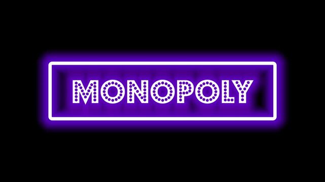 Neon animation with a purple MONOPOLY inscription with flashing lights and brick walls