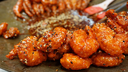 Chili Shrimp, Korean Street Food and Spicy Fried Shrimp,