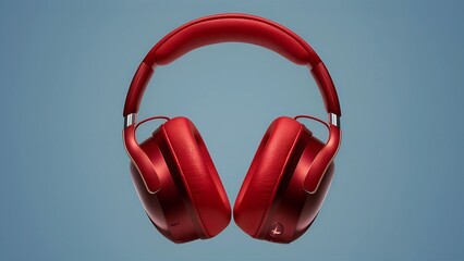 Glossy Red Over-Ear Headphones Against a Light Blue Background