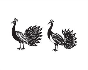 design a full view white Peacock in black and white, on white background