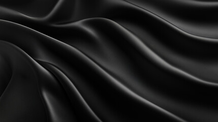 Obraz premium Close-up of glossy black fabric draped in soft waves in a dimly lit setting