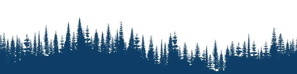 Obraz premium Coniferous forest, seamless border, isolated on white background 