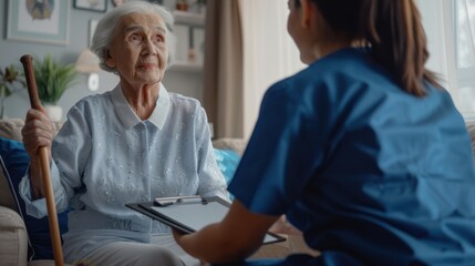 Obraz premium The elderly woman with caregiver