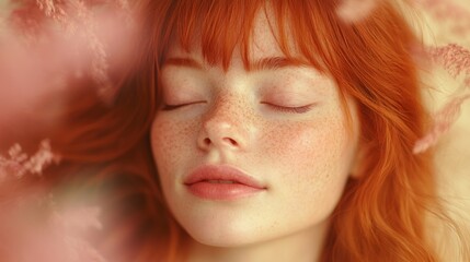 Naklejka premium Redheaded Woman with Closed Eyes