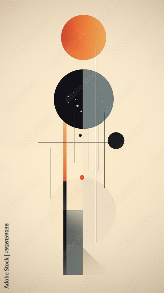 Aufkleber a minimalist abstract artwork featuring geometric shapes including circles and lines in a warm color